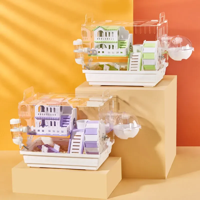 

Pet Hamster Cage Acrylic Transparent Oversized Double Deck Villa Suitable for Guinea Pig Small Animals Pet Feeding Box Supplies