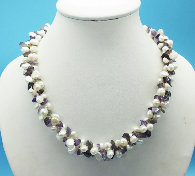 классика. Красивые 6-7 мм 3 фиолетовых ожерелья из натурального жемчуга в стиле