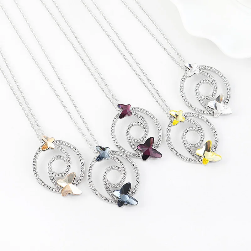 

BAFFIN New Hollow Pendant Necklaces Silver Color Circle Collars Butterfly Crystals From Austria Jewelry For Girls Women Party