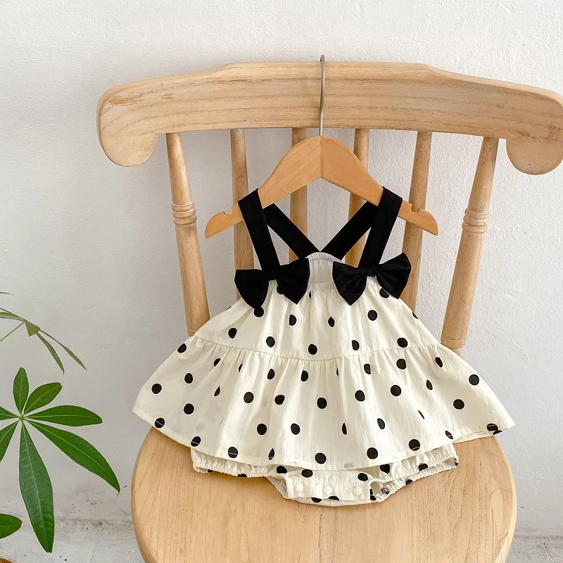 

INS Summer Baby Girl Dress Romper 0-24Months Princess Newborn Sleeveless Bow Polka Dot Skirted Bodysuit Outfits Sunsuit Clothes