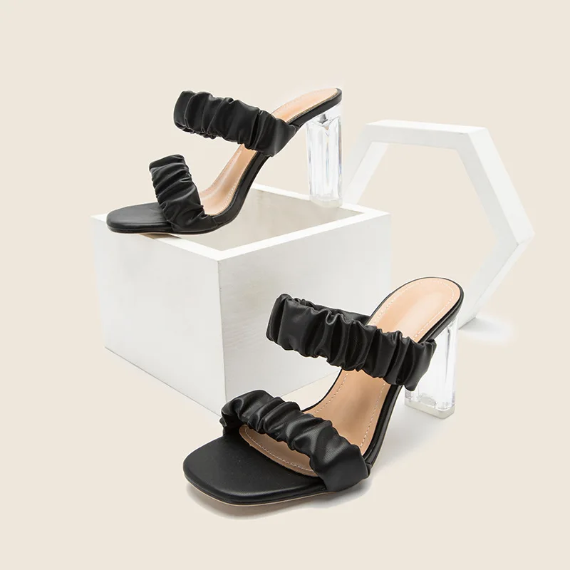 

Сандалии женские на высоком каблуке, пикантные шлепанцы с узким ремешком, туфли-лодочки прозрачные, большие размеры, черный желтый абрикосо...