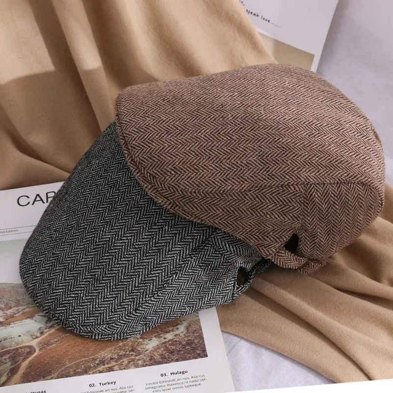 Зимний теплый шерстяной фетровый мужской берет с пряжкой регулируемая вязаная