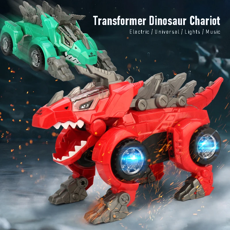 

Electric Automatic Transformer Dinosaur Car with Lights and Music, Dino Chariot Model, Children Toys for Kids Boys Birthday Gift