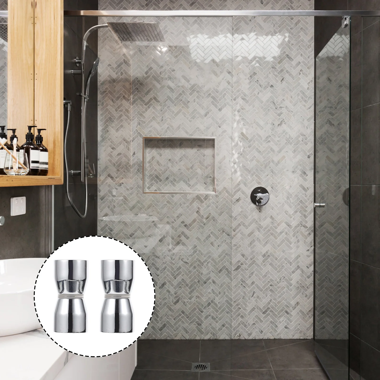 

2Pcs Shower Glass Door Knob Bathroom Round Back-to-Back Handle (Silver)