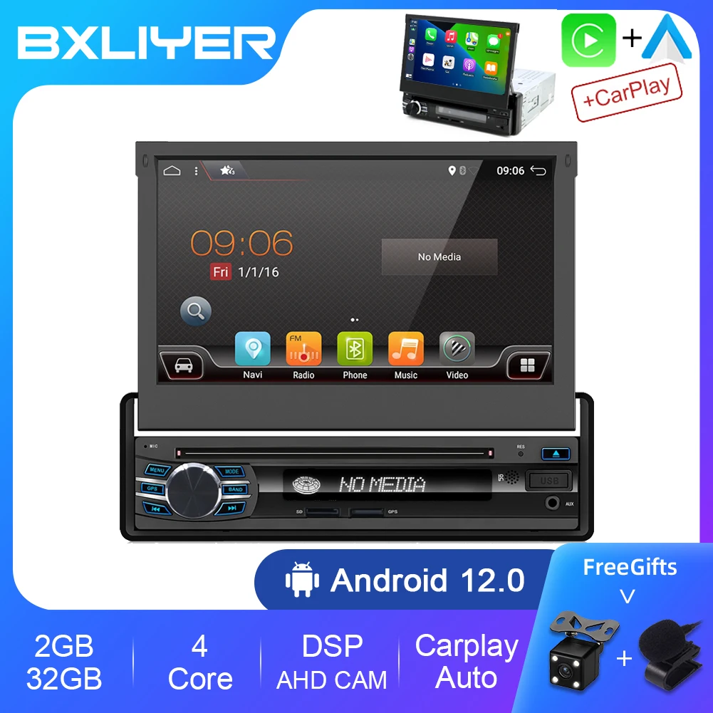 

1 Din Car Radio Android 12.0 7" Retractable Screen Multimedia Video Player For Nissan Toyota Lada Kia Suzuki Car Audio with DVD