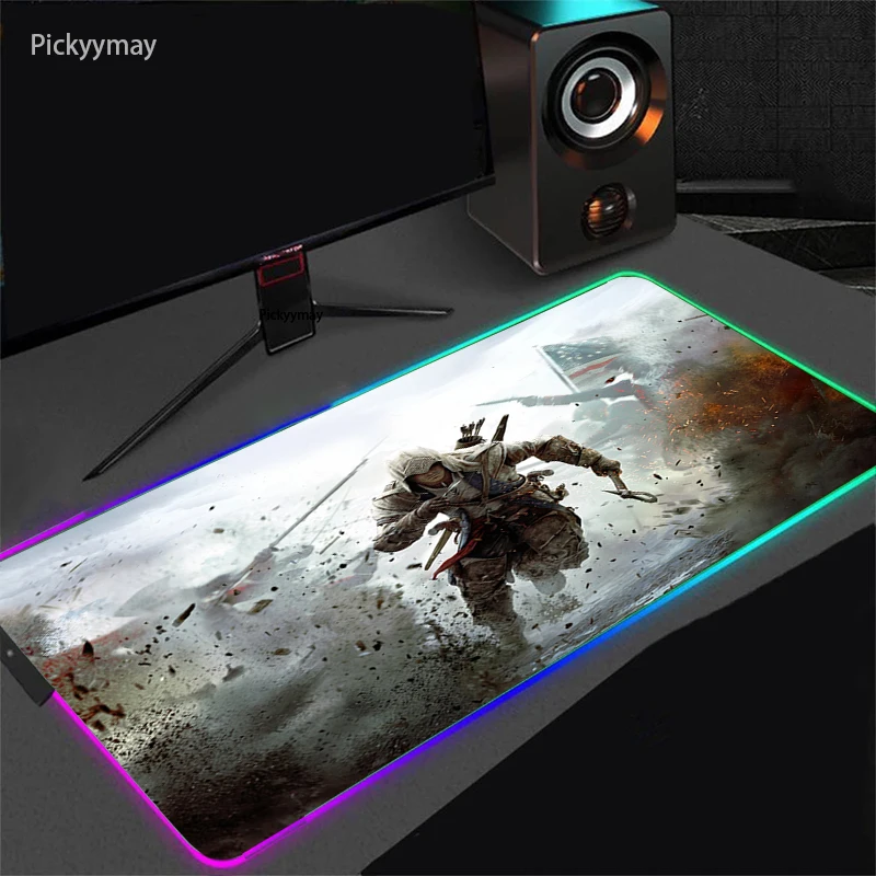 

Large RGB Mouse Pad XXL Gaming Mousepad Anime LED Mause Pad Gamer Big Mause Desk Play Mat Assassins Creed Backlit Table Carpets