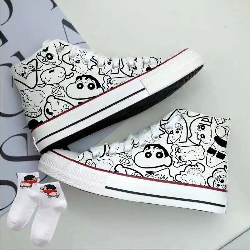 Kawaii Crayon Shin-Chan Canvas Shoes High Top Cute Cartoon Graffiti Versatile Sports for Men and Women Fashion Flat