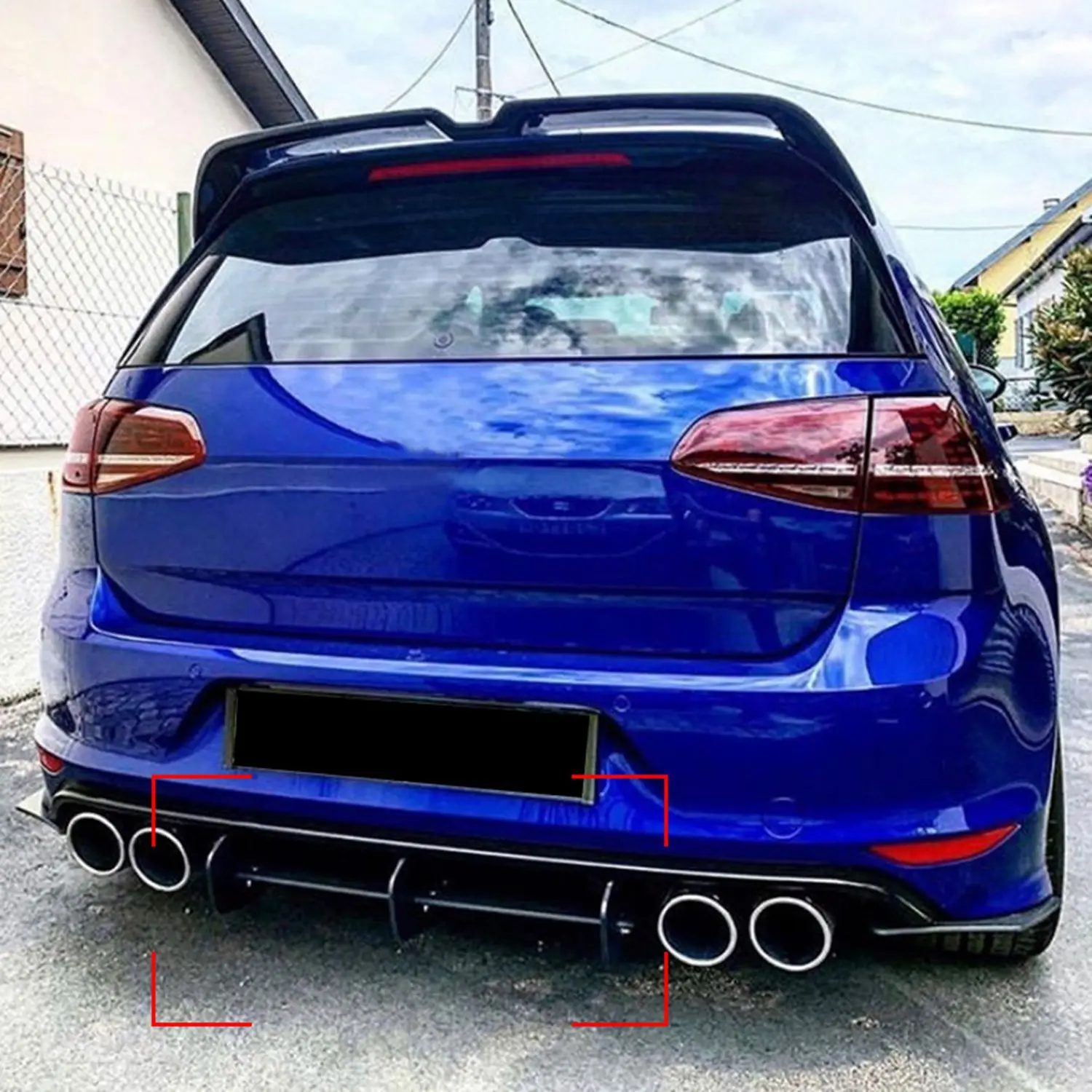 Фото A10E-для Golf 7R Golf 7 R 2013-2016, глянцевый черный задний бампер, диффузор, сплиттер, спойлер, плавники, отделка №3