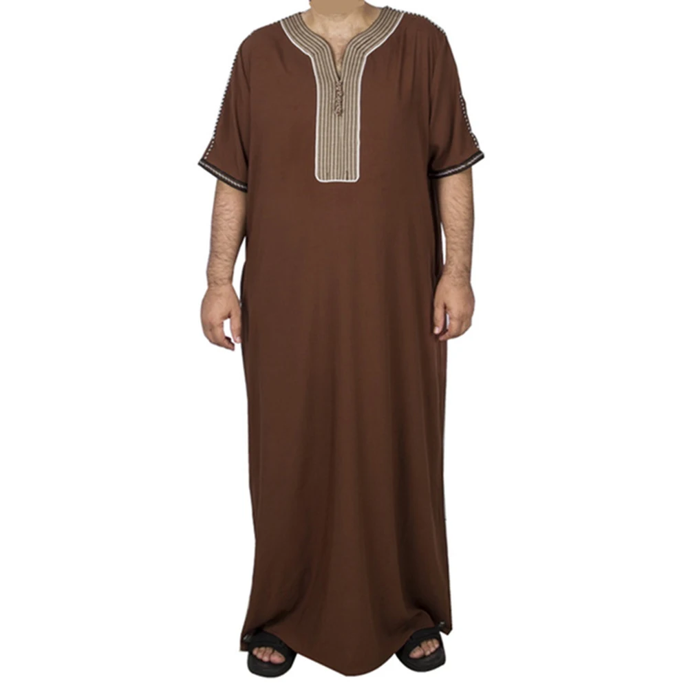 2023 Islamic Abayas Muslim Men Clothing Dubai Thobe Arabic Dress Men's Kaftan Brown Kameez Saudi Arabia Robe Jalabiyat Ramadan