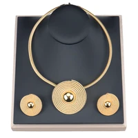 earrings and pendant set 2022 trend circle round ladies jewelry african dubai golden copper necklace women for party weddings