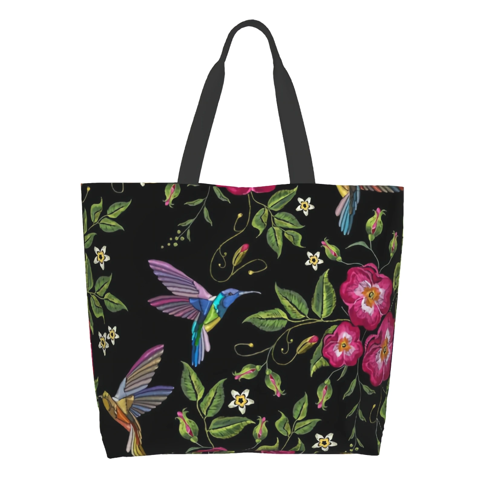 

Humming Bird And Wild Roses Shopping Travel Storage Tote Lightweight Washable Shoulder Bags Handbag