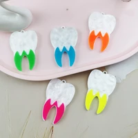 10pcs acrylic fluorescent color teeth charms unique keychain earrings pendant jewelry making accessories supplies bulk wholesale