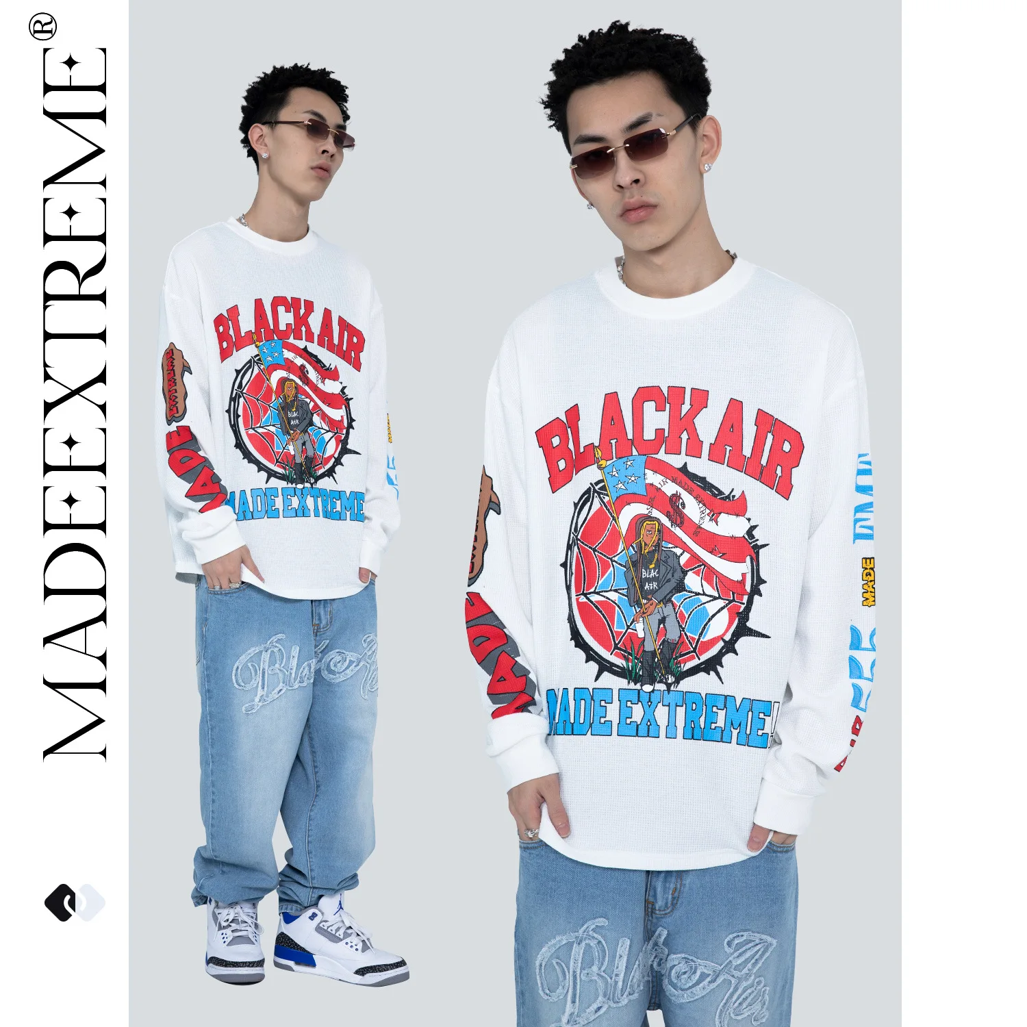 

BLACKAIR oversized graphic t shirts cartoon long sleeve t shirt graphic tees men streetwear women tops harajuku anime shirt
