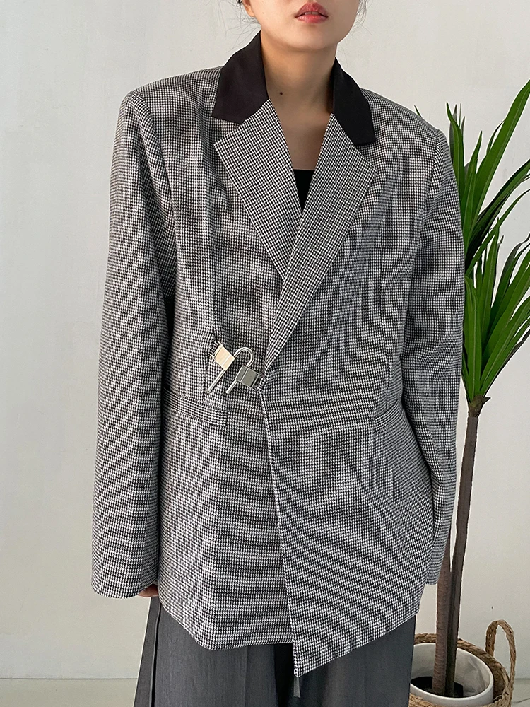 SuperAen Korean Woolen Suit Coat for Women Loose Shoulder Pad High Street Fashion Jacket Suit for Women