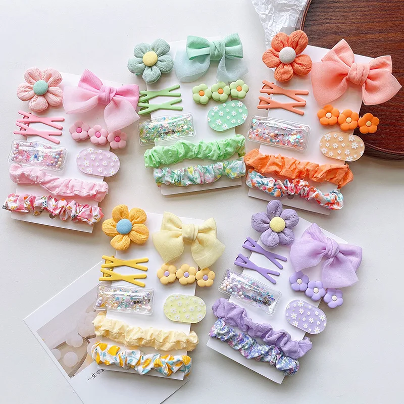 

10PCS/SET Fashion Flower Kids Hair Clip Girls Bows Accessory PVC Clear BB Hairpin Multicolor Elastic Hair Ropes Acylic Barrettes