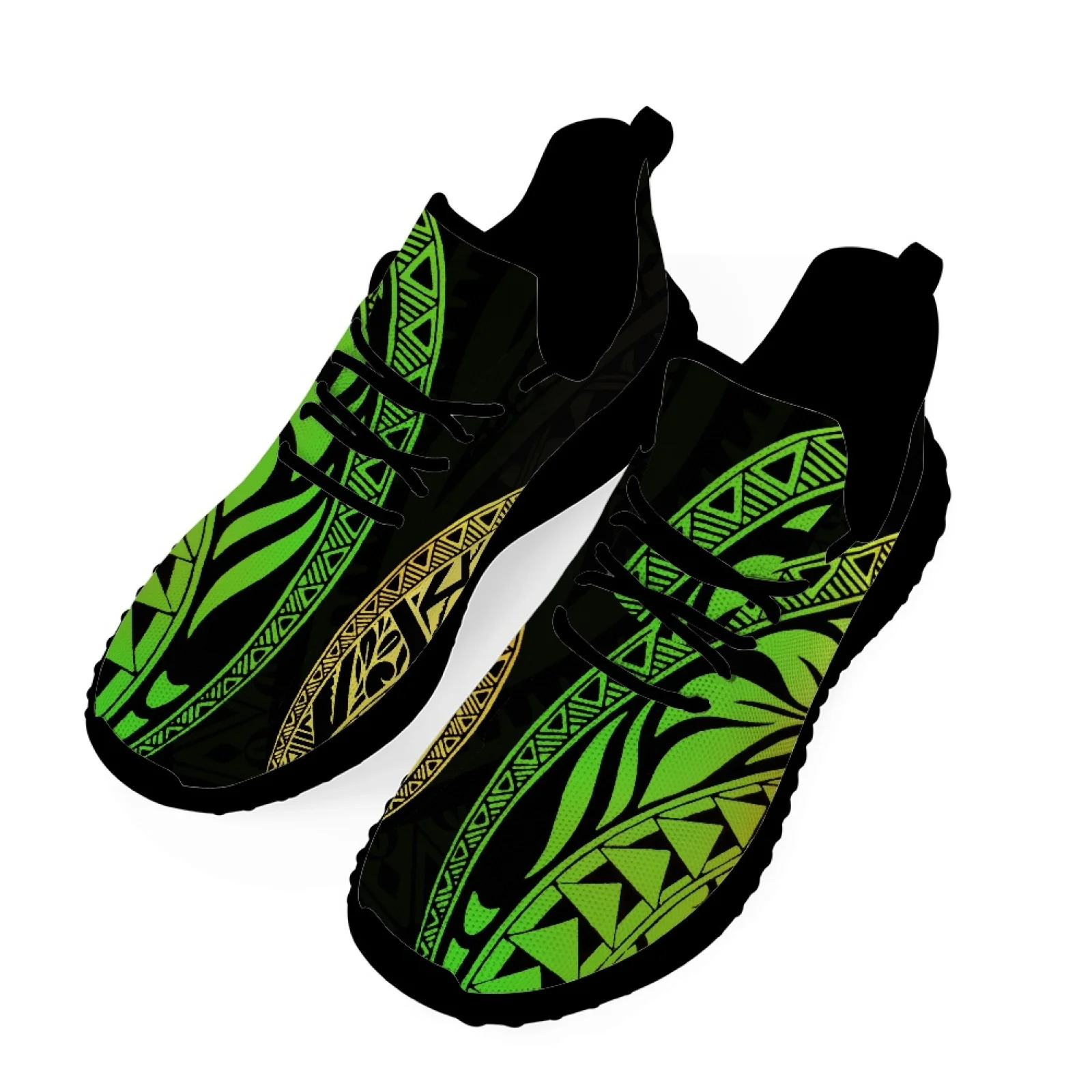 

Полинезийские племенные тату-принты понпей тотем, сверхлегкие дышащие кроссовки на мягкой подошве из полиэстера, зеленая вязаная обувь TFly