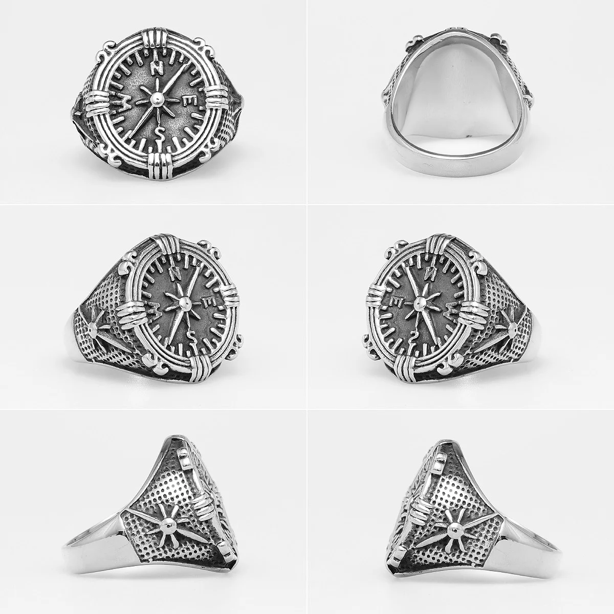 Vintage Viking Compass Stainless Steel Mens Rings Punk Amulet Trendy for Male Boyfriend Biker Jewelry Creativity Gift Wholesale images - 6