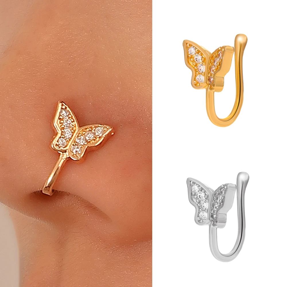

1Pc Crystal Butterfly Fake Nose Ring Non Piercing Clip On Nose Ring Indian Style Nose Cuff Fake Piercing Septum Nariz Jewelry