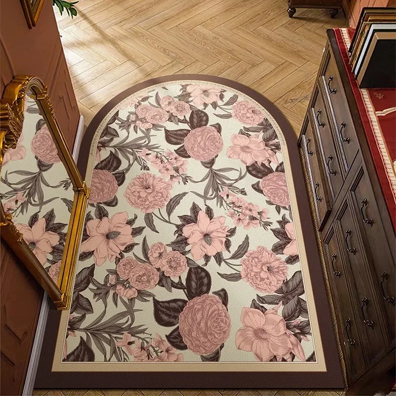 Коврик для двери кабинета спальни полукруглый ковер с цветочным принтом в