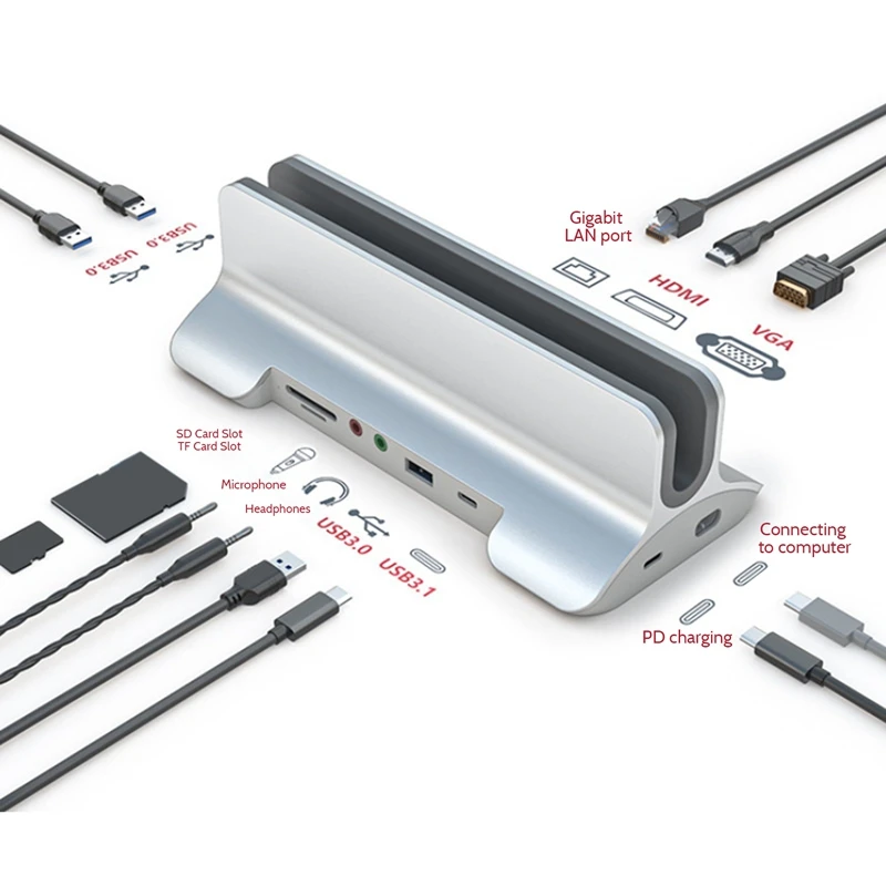 Type C HUB 12 In 1 Multifunctional Docking Station USB To HDMI-Compatible VGA Expander Laptop Stand Docking Station