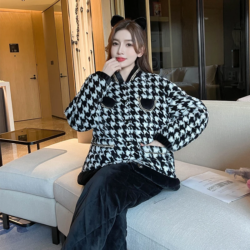 Женские пижамы Sanchang с узором гусиные лапки женские осенне-зимние трехслойные