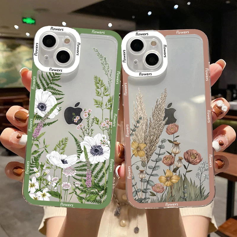 

Flower Bud Clear Phone Case for iphone 7 8 Plus SE2 Meticulous Plant for iphone 11 12 13 14 Pro Max 14 Plus X XS XR Back Covers