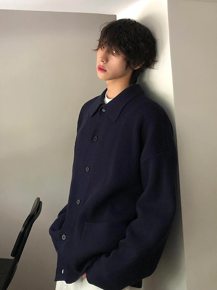 Темно-синий свитер с лацканами кардиган верхняя одежда мужская осенне-зимняя