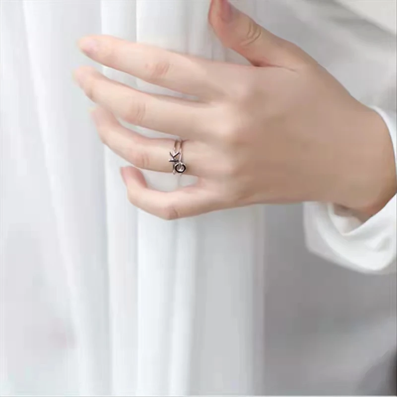 

Fashion 100% Real S925 Sterling Silver Charm 26 English Letter Alphabet Couple Ring Silver Color Trendy Adjustable Daily Gift