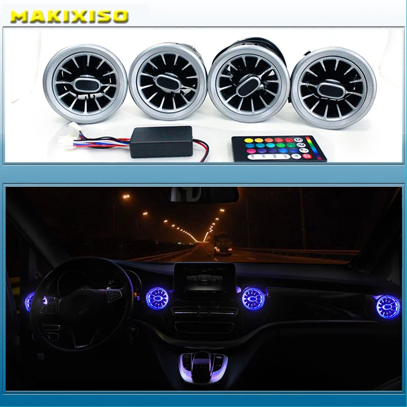 

4PCS LED Front Dashboard AC Air Condition Vent Outlet Turbo Interior Trim For Mercedes Benz V Class W447 Vito V250
