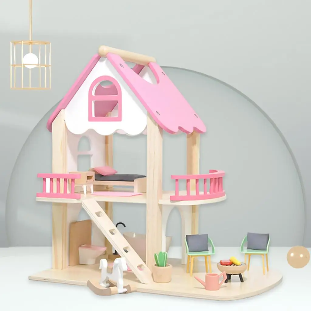 

Dollhouses Princess Pink Castle Play House Doll Accessories for Children