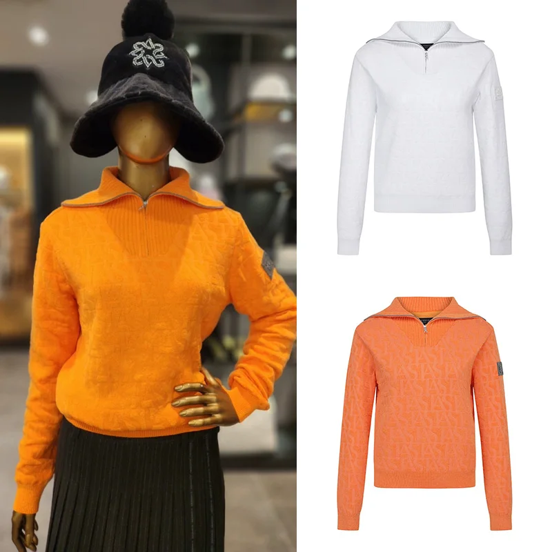 

Golf Clothing Women Autumn And Winter Lapel Sports Hoodie Fashion Elegant Knitwear Half Zipper Windproof Long Sleeve Sweater