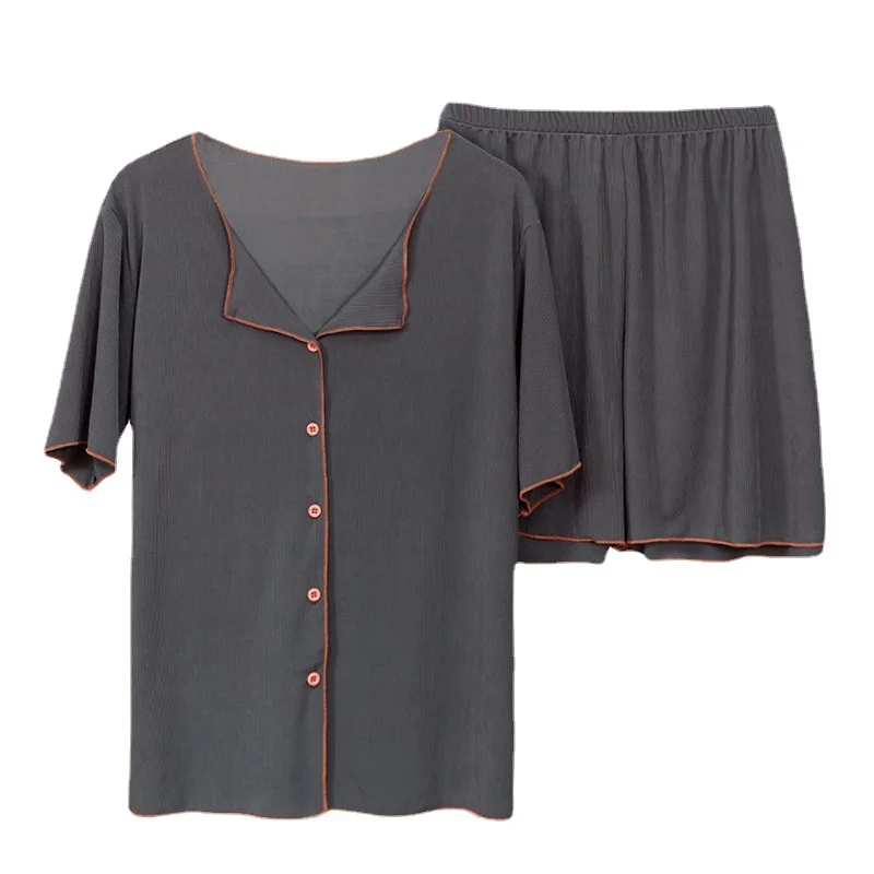 QWEEK Women's Pajamas Summer Sleepwear Cardigan Suits with Shorts Basic&Casual Turn Down Collar 2 Pieces Loungewear