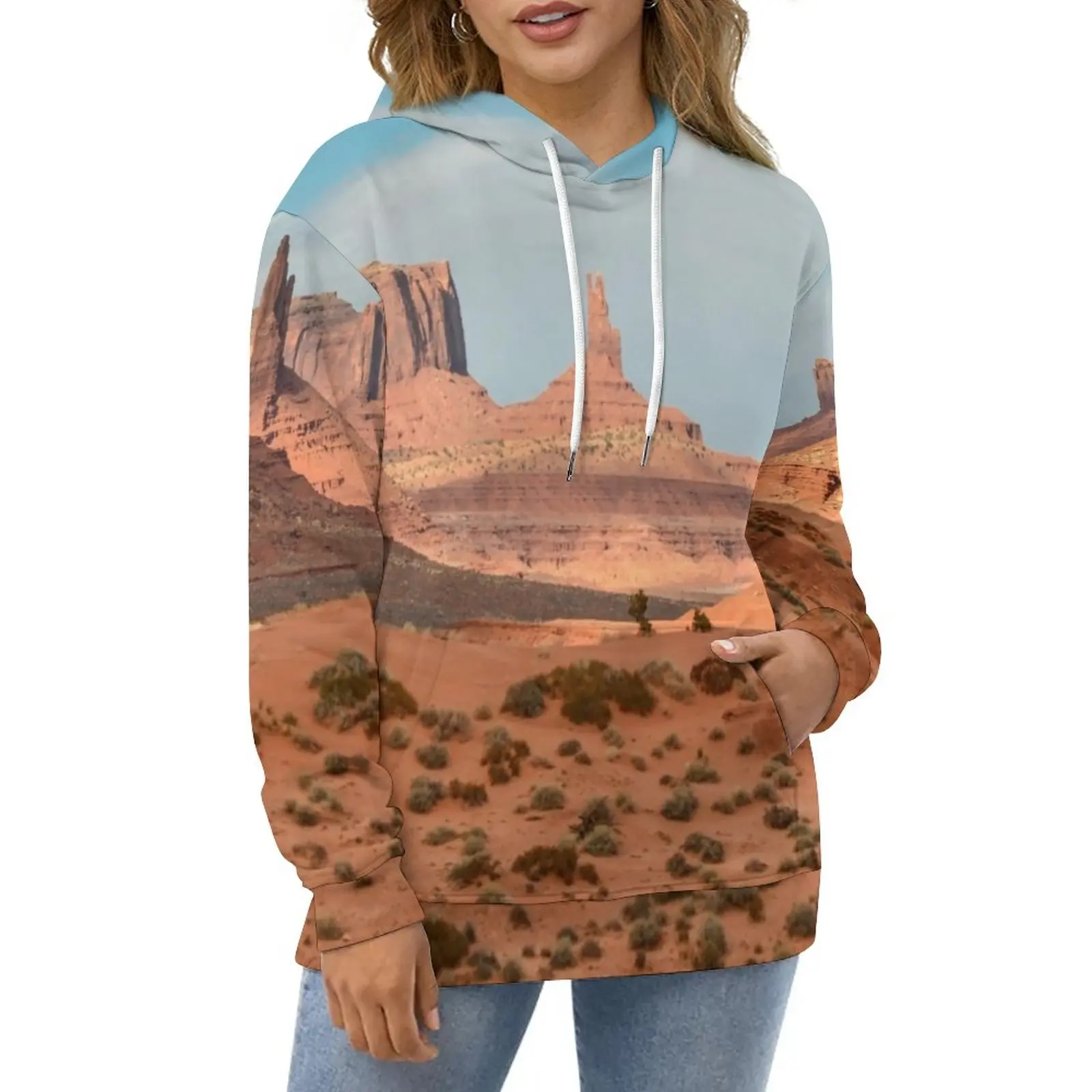 

Calm Desert Hoodies Winter Blue Sky Print Hip Hop Oversize Hoodie Women Long-Sleeve Aesthetic Graphic Casual Sweatshirts