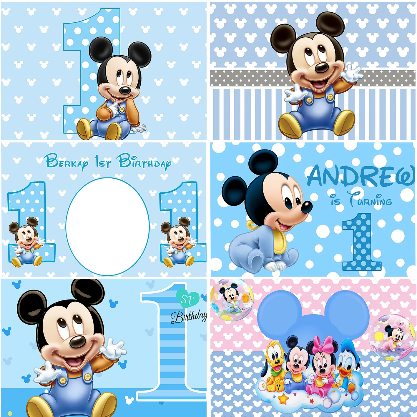 Disney Cartoon Mickey Mouse Photography Backgrounds Blue Boys Birthday Party Decoration Banner Photocall Backdrops Props