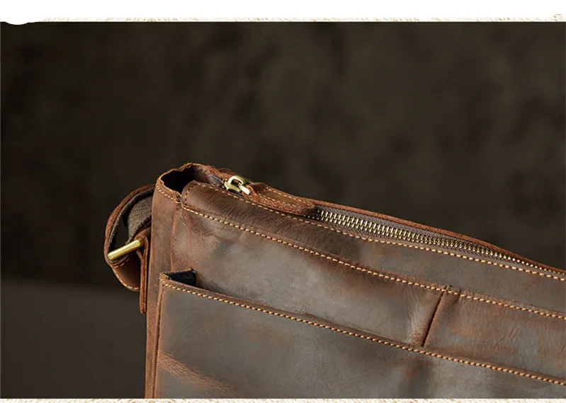 Retro fashion natural real leather men coffee messenger bag everyday outdoor crazy horse cowhide single shoulder messenger bag
