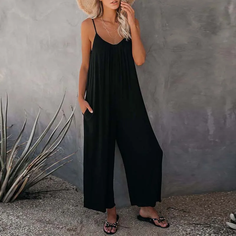 

Комбинезон женский летний однотонный, без рукавов, в стиле кэжуал