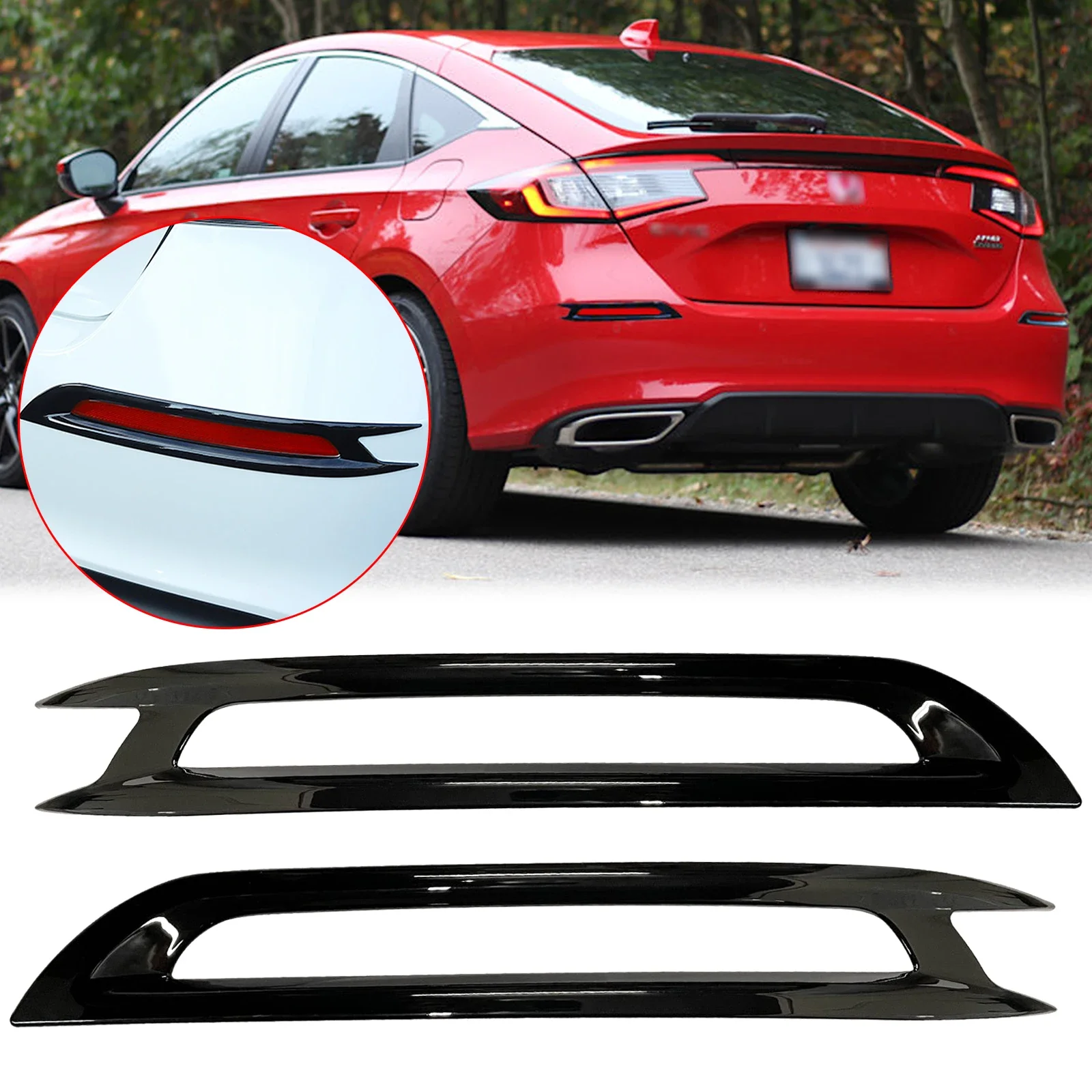 

2 шт. глянцевый черный отражатель заднего бампера, задняя противотуманная фара, лицевая панель, накладка, молдинг, накладка для Honda Civic 11-го поколения 2022 2023+