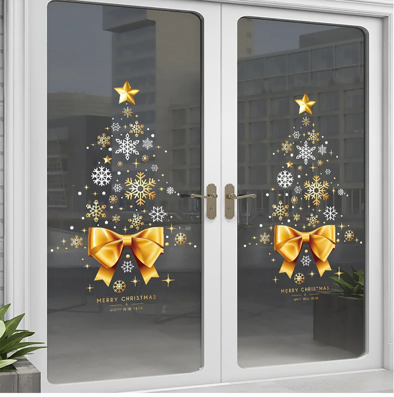 

Xmas Window Decoration Snowflakes Stickers Bow Tie Merry Christmas Window Decals for Home Christmas Party Supplies
