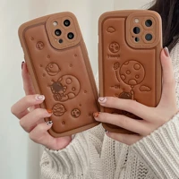 leather astronaut cute caramel brown soft phone case for iphone 11 12 13 pro xs max 8 7 plus x fashion spaceman funda cover