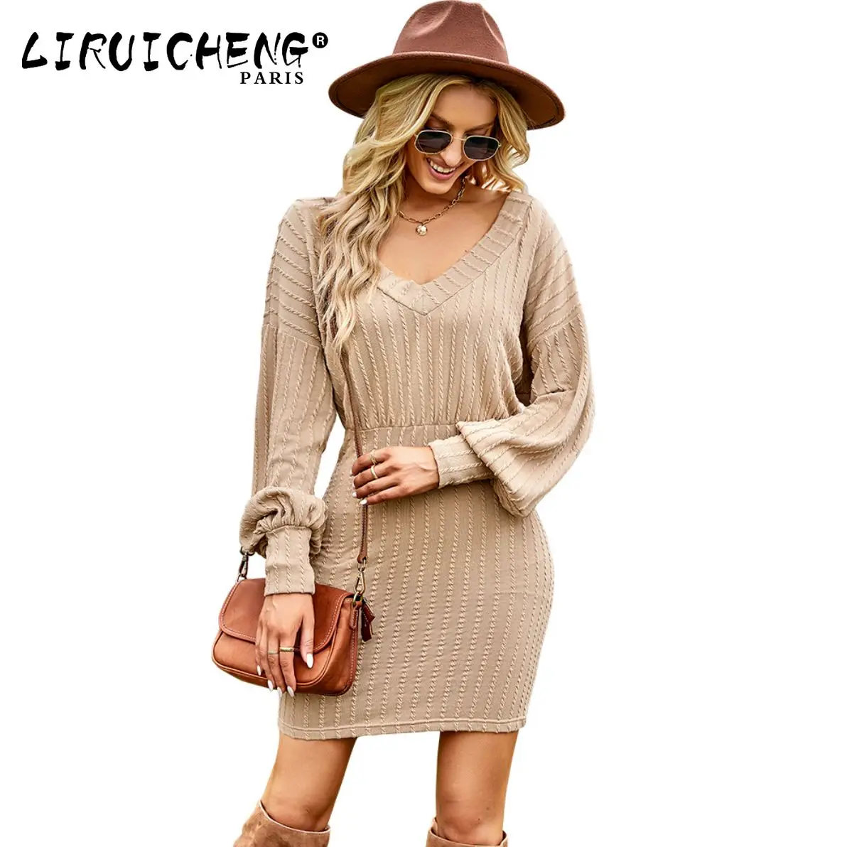 

2023 Women's Casual Birthday Party Club Print Winter Long Sleeve Hip Wrap Dress