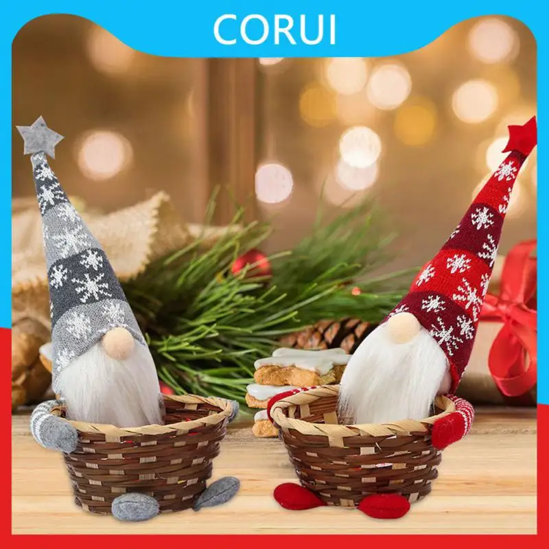 

Christmas Candy Basket New Faceless Candy Bamboo Basket Festive Party Fruit Food Racks New Year Home Decoration Supplies