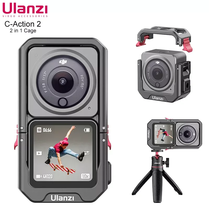 

Ulanzi C-Action2 Metal Cage for Dji Osmo Action 2 Magnetic Frame Case Cage with 1/4 Screw Cold Shoe Protective Housing