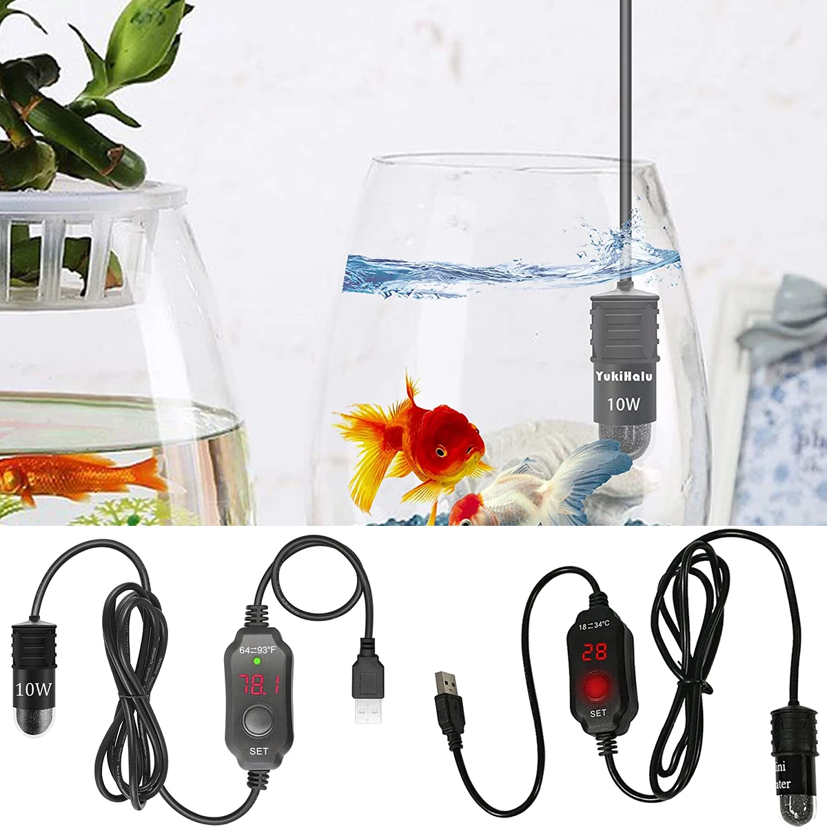 

10W Mini Aquarium Heater Mini Fish Tank Heater with Digital Display Thermostat Temperature Adjustable 5V/2A USB Powered Super
