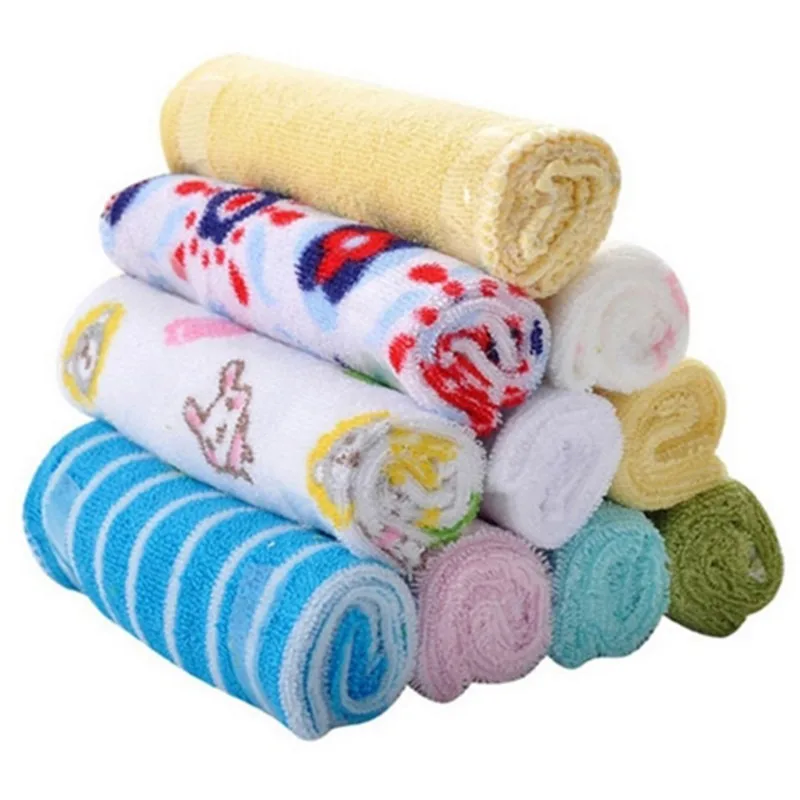

8pcs/pack Small Square Soft Cute cartoon/strip/solid Baby Towel Handkerchief Infant Kid Children Feeding Bathing Face Washing
