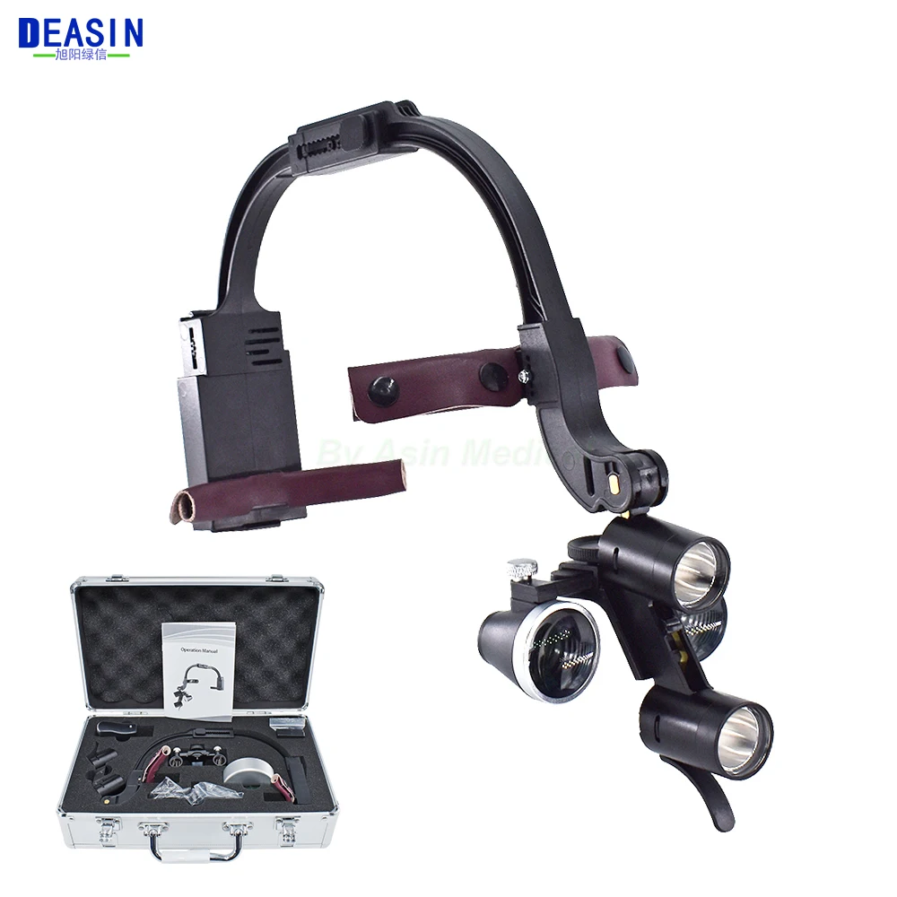 Dental LED Headlight Binocular Loupes Deasin 2.5X/3.5X Headband Ajustable 5W Dentist Surgical Headlamp Dentistry Magnifier