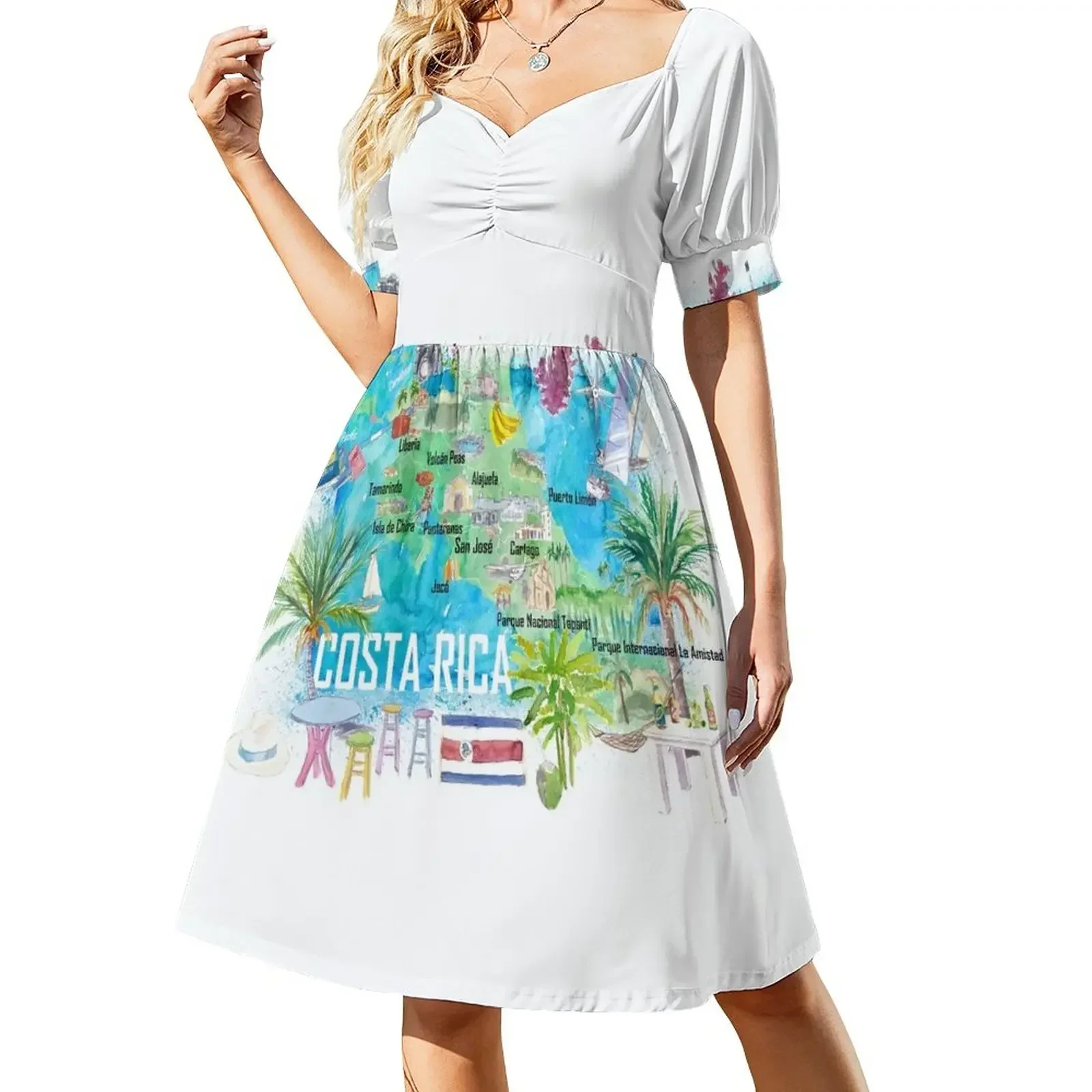 Costa Rica Иллюстрированная карта путешествий с дорогами и достопримечательностями