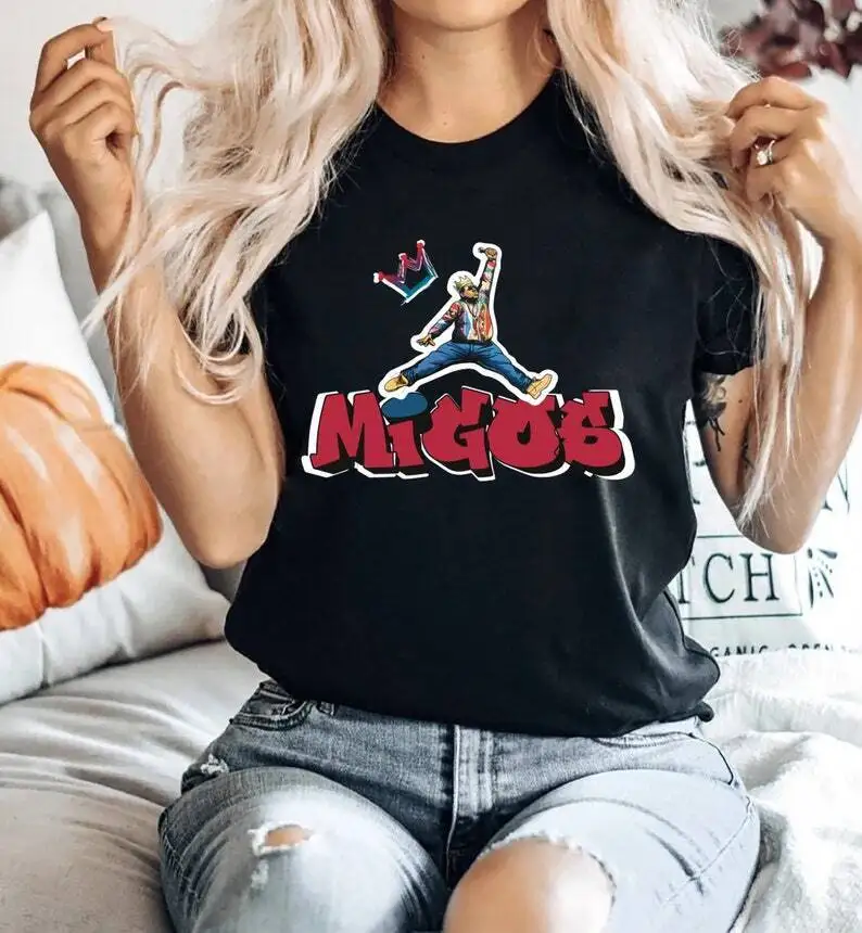

Migos рубашка со съемной планкой, унисекс хлопковая Футболка с круглым вырезом, мужские повседневные футболки с коротким рукавом, топы, Прямая...