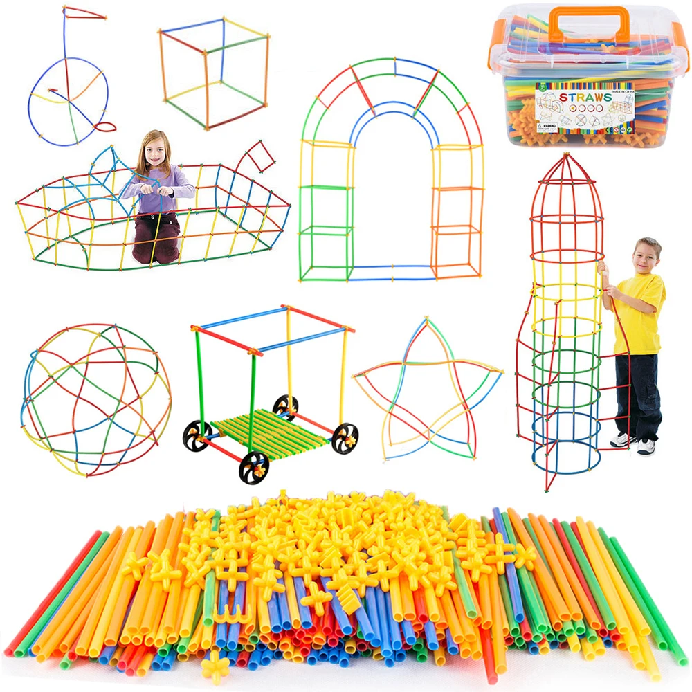 

4D DIY Straw Building Blocks Plastic Stitching Inserted Construction Assembled Blocks Bricks Educational Toys for Children Gift