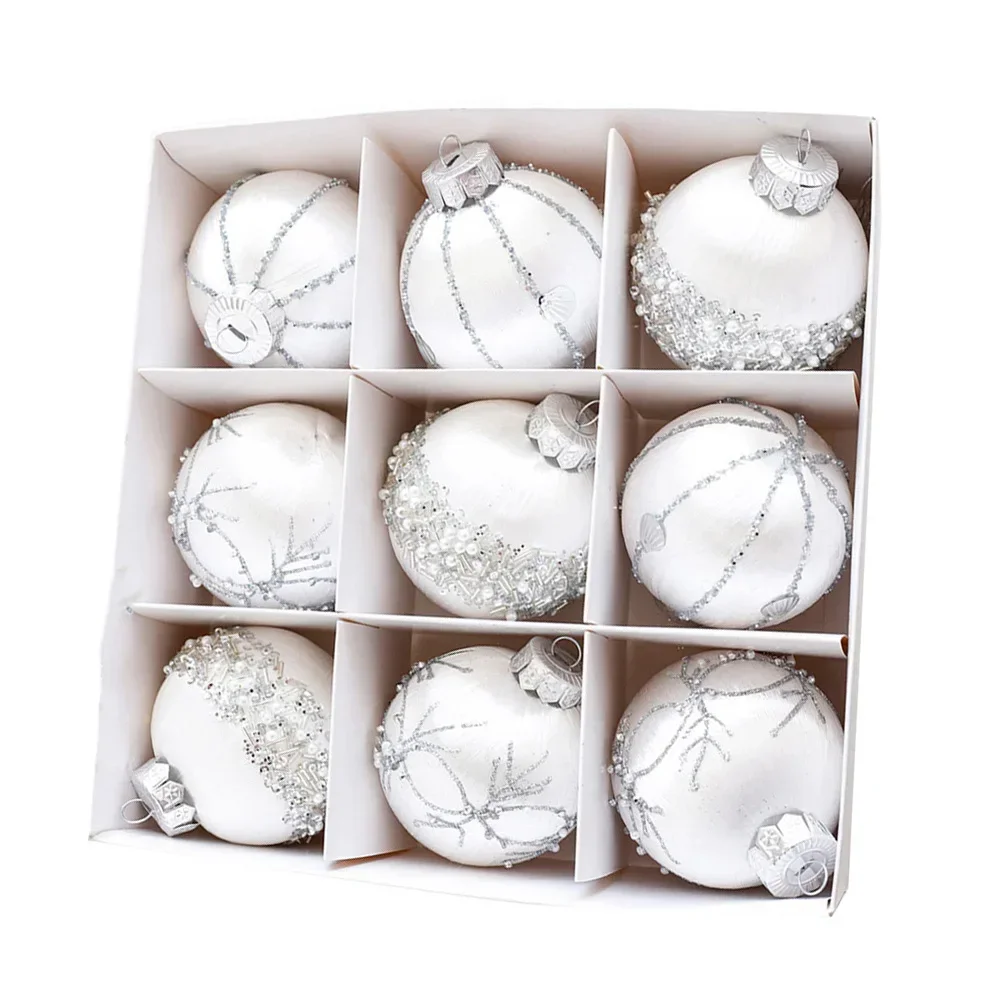 Набор рождественских шаров 9 шт. 8 см атласная глянцевая ткань блестки