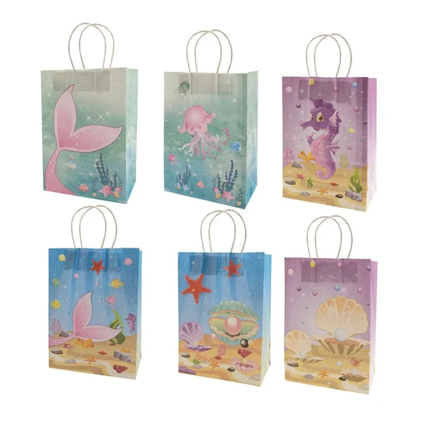 

5pcs Mermaid shell Paper Bags With Handle Kids Birthday Mermaid Party Supplies Starfish Gift bag Packaging Candy Bag Baby shower